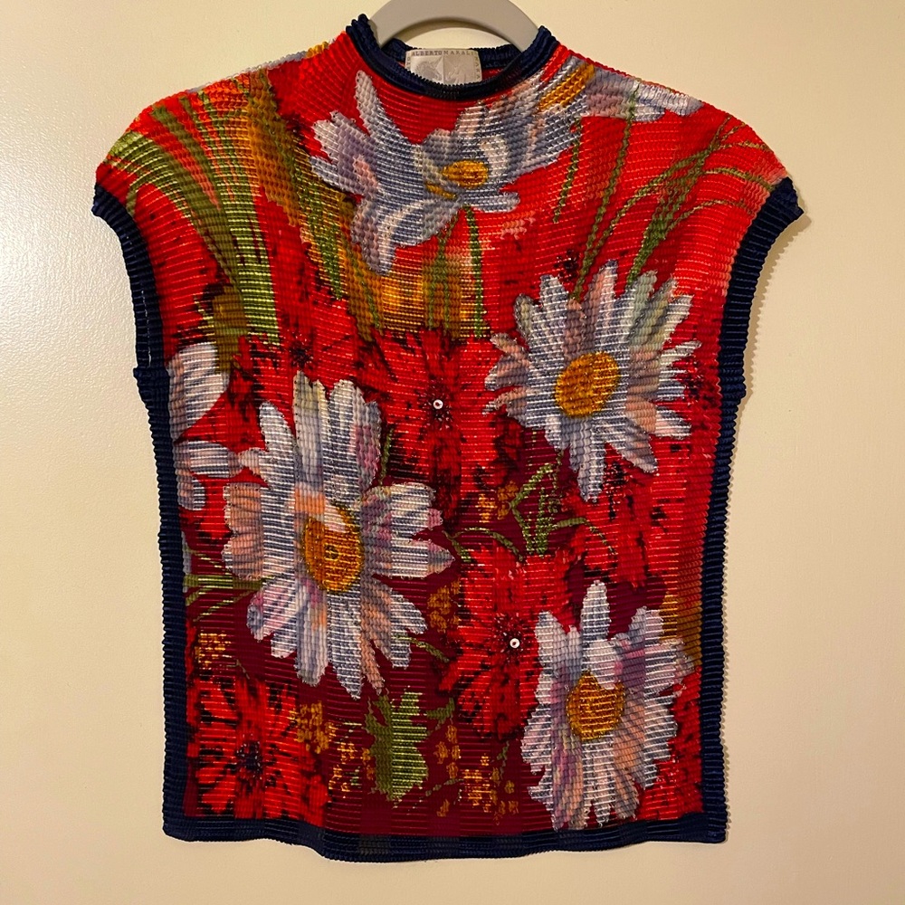 Vintage Alberto Makali Floral Print Sleeveless Top Large